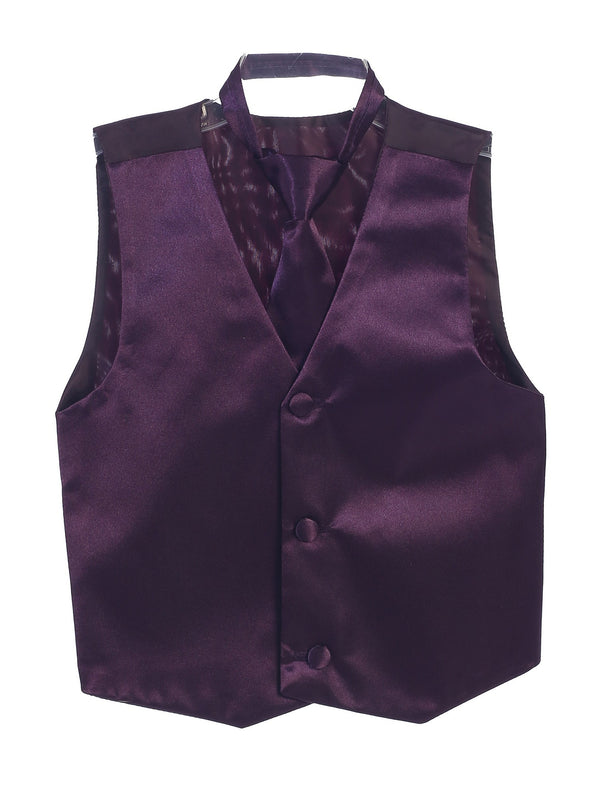 Tip Top Kids Big Boys Eggplant Three Button Satin Vest Tie 2 Pc Set 8-16 - SophiasStyle.com